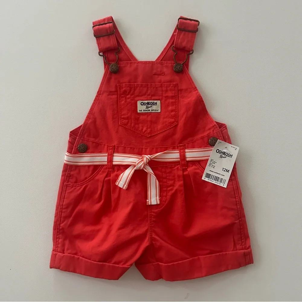 OshKosh 12 Months Baby Girls Red Shortall Overalls Summer NWT